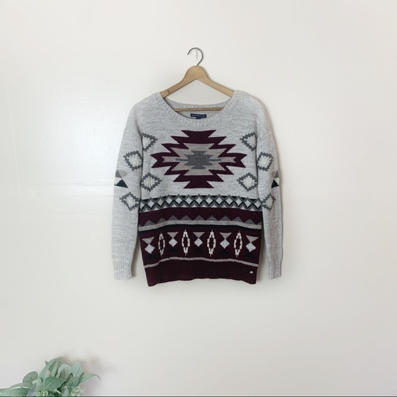 [American Eagle] Wool Blend Long Sleeve Aztec Print Sweater - Picture 1 of 8